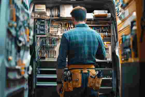 Handwerker vor Werkbank