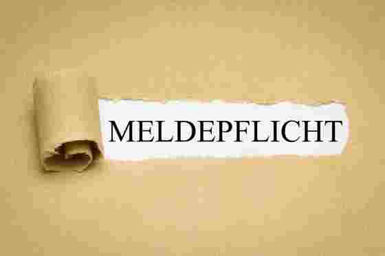 Aufgerissenes Papier mit Aufschrift Meldepflicht